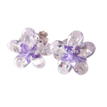 Moda Handmade Bling Azul e Branco Zirconia Flor Clip On Statement Brincos para Festa ou Show